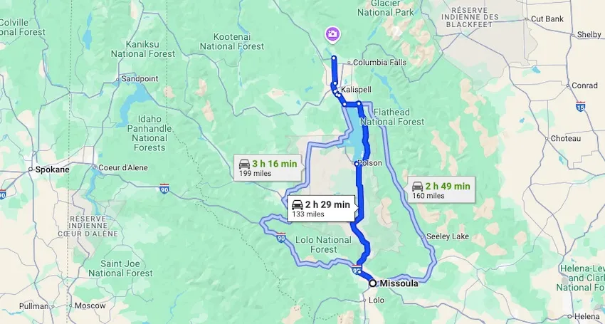 Missoula to Whitefish by car
