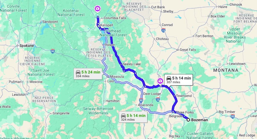 Bozeman to Whitefish by car