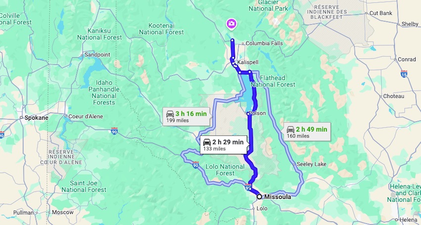 Missoula to Whitefish by car