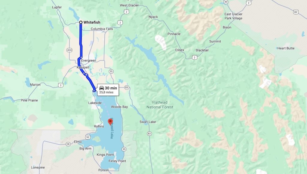 Driving Directions from Whitefish to Flathead Lake